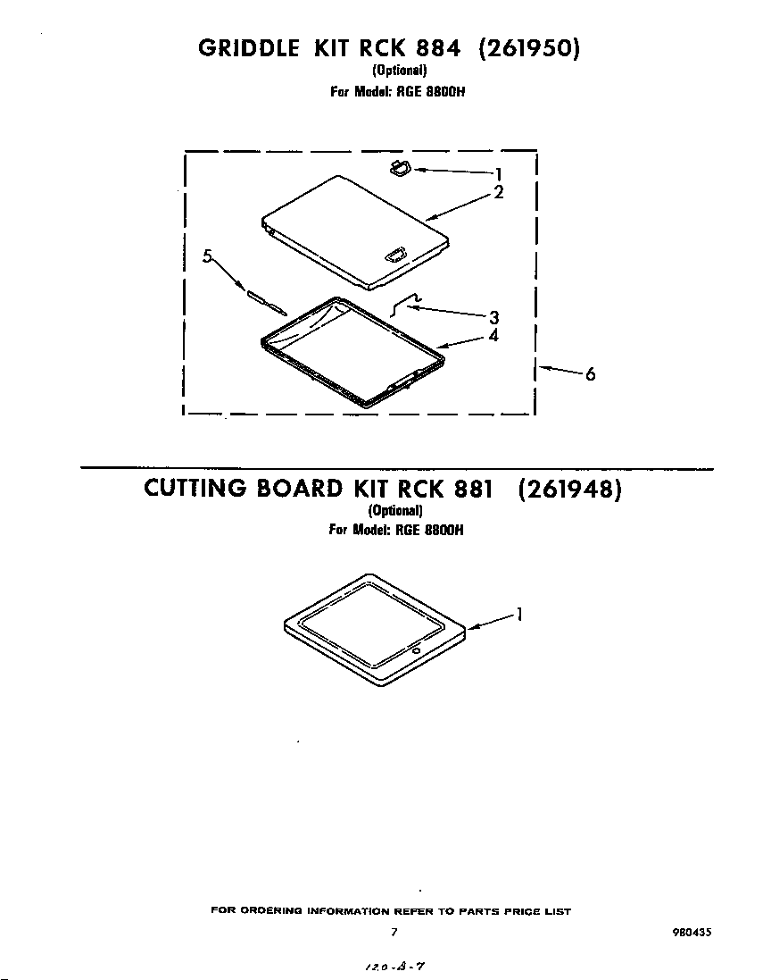 Whirlpool RGE8800H griddle rck884(261950) diagram
