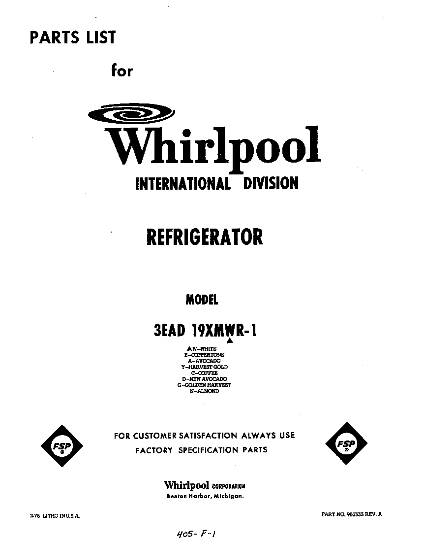Whirlpool 3EAD19XMWR1 front cover diagram