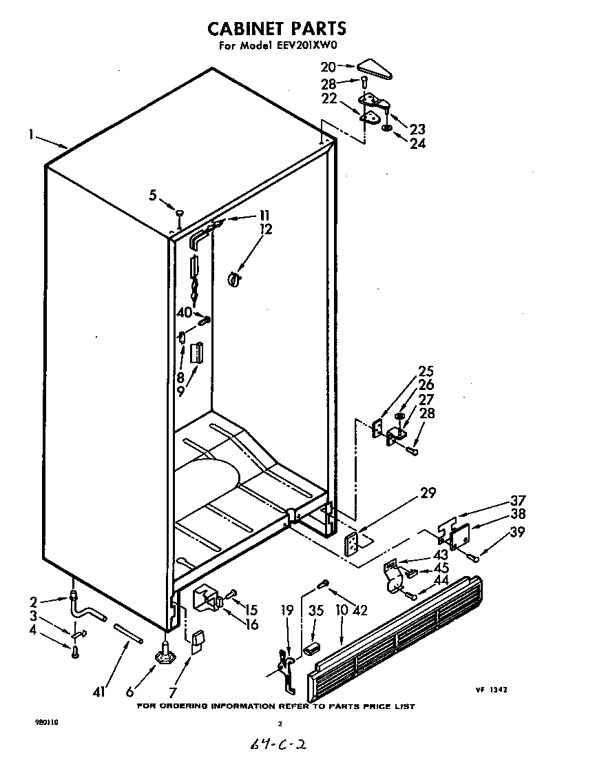 Whirlpool EEV201XW0 cabinet diagram