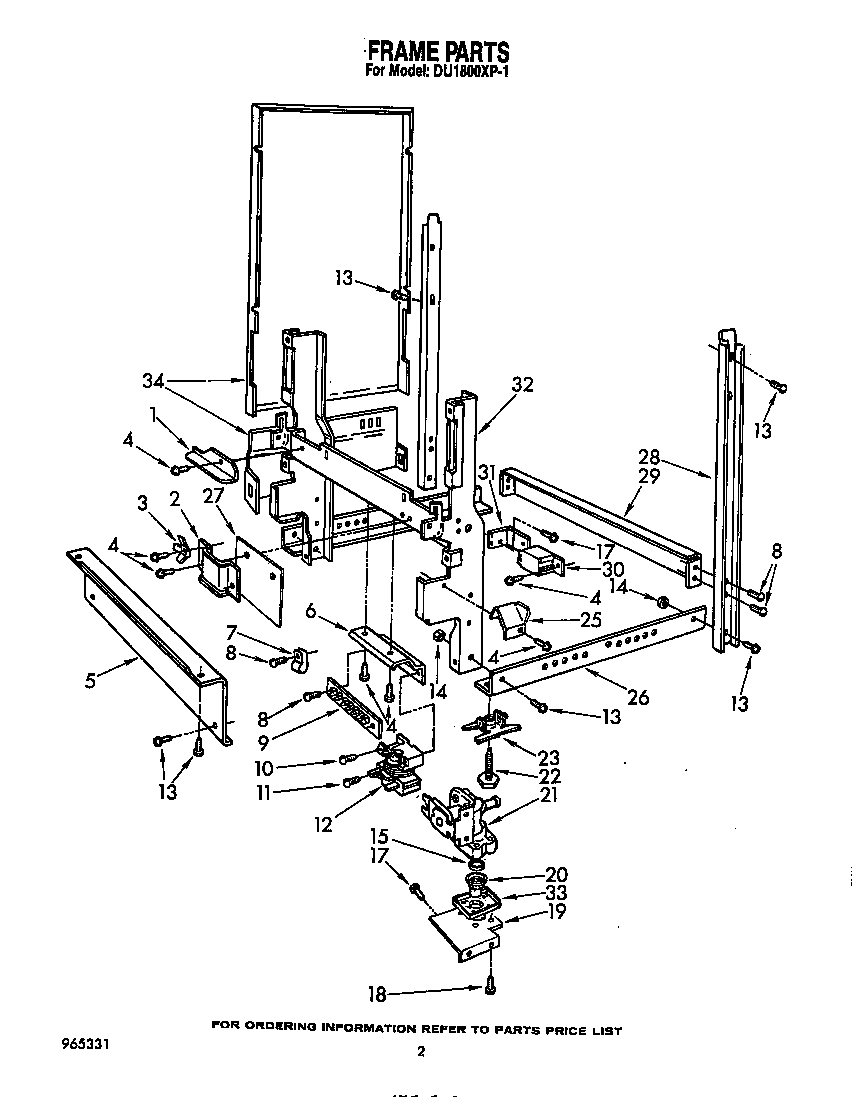 Whirlpool DU1800XP1 frame diagram