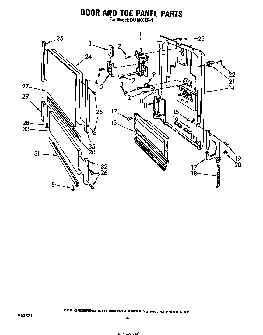 Whirlpool DU1800XP1 door and toe panel diagram