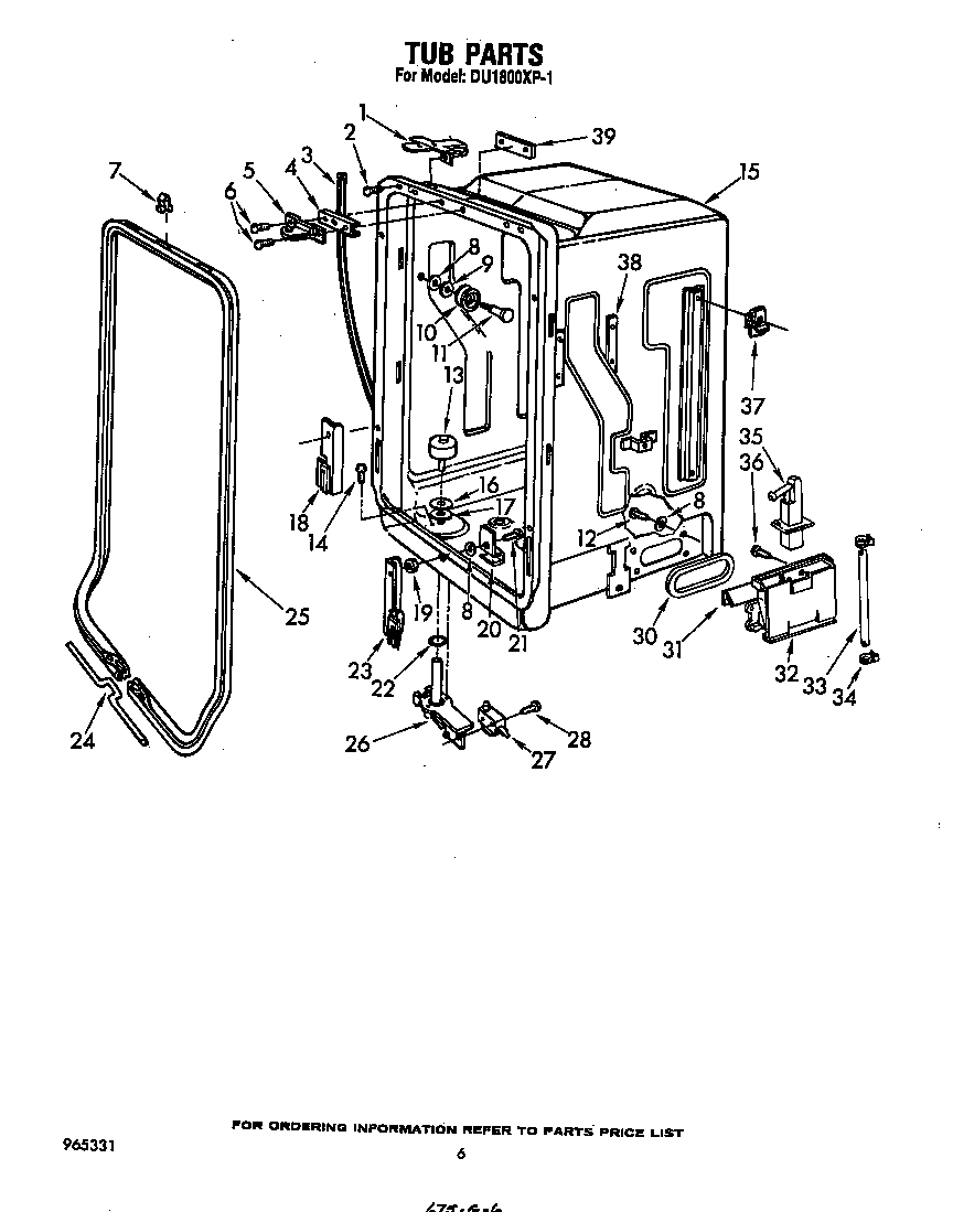 Whirlpool DU1800XP1 tub diagram
