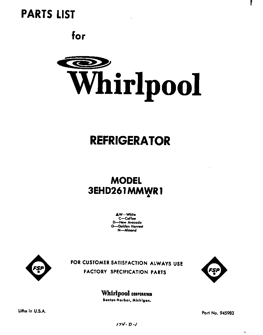 Whirlpool 3EHD261MMWR1 front cover diagram
