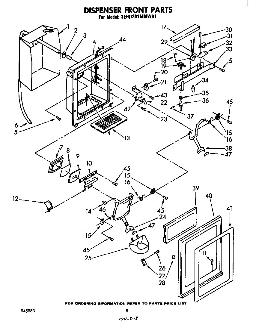 Whirlpool 3EHD261MMWR1 dispenser front diagram