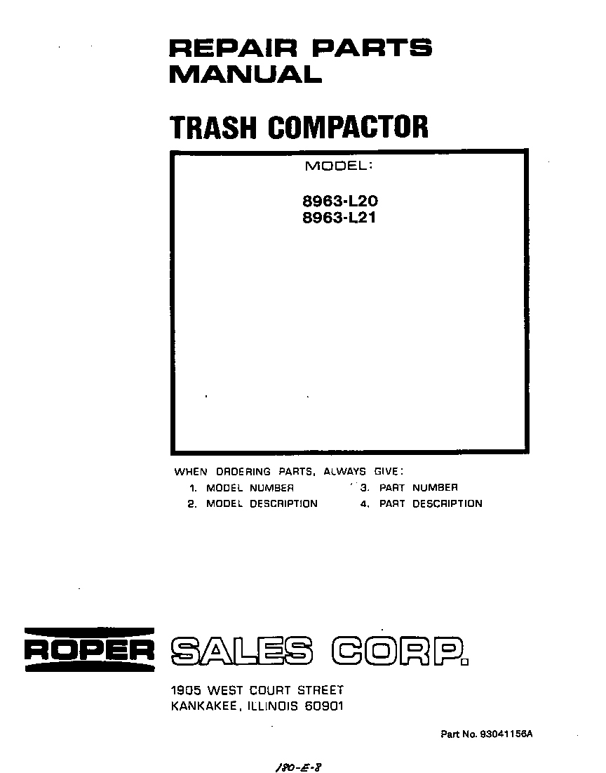 Roper 8963L20 front cover diagram