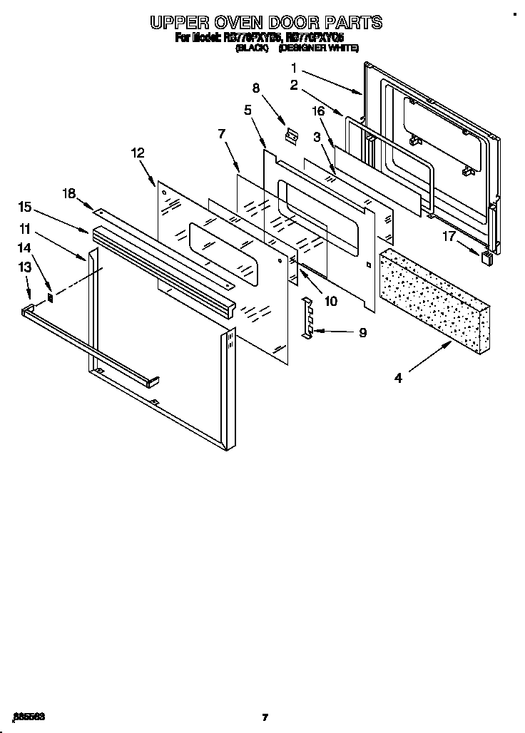 Whirlpool RB770PXYB5 upper oven door diagram