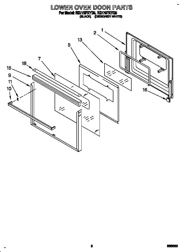 Whirlpool RB770PXYB5 lower oven door diagram