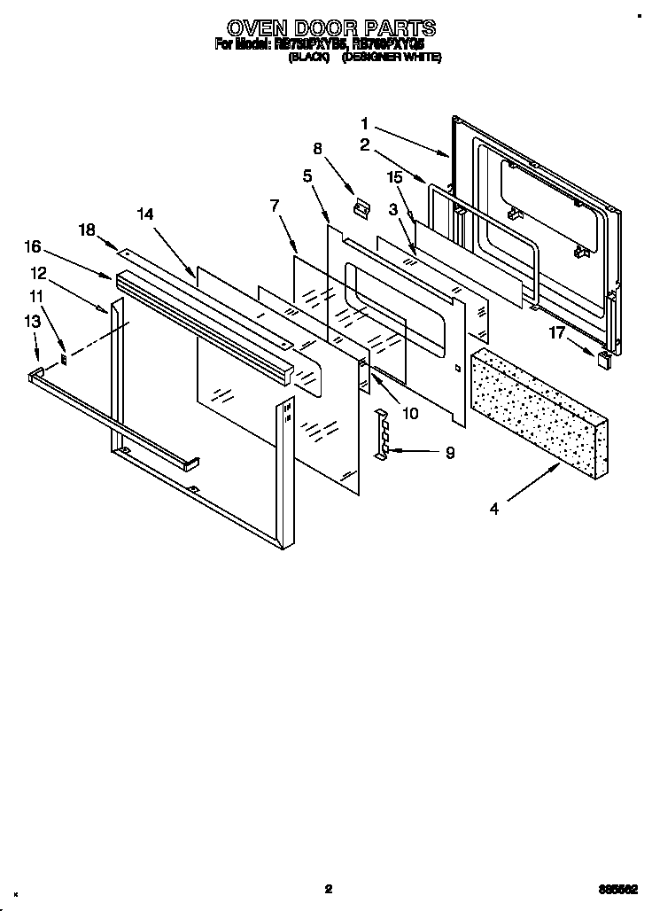 Whirlpool RB760PXYB5 oven door diagram