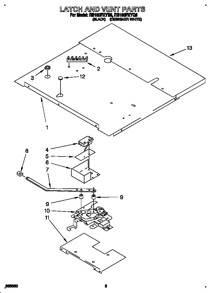 Whirlpool RB160PXYB5 latch and vent diagram