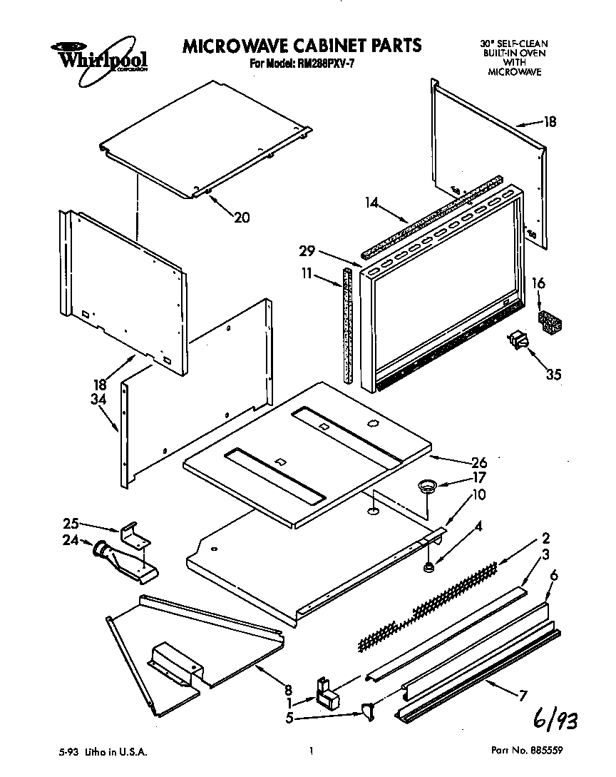 Whirlpool RM288PXV7 microwave cabinet diagram