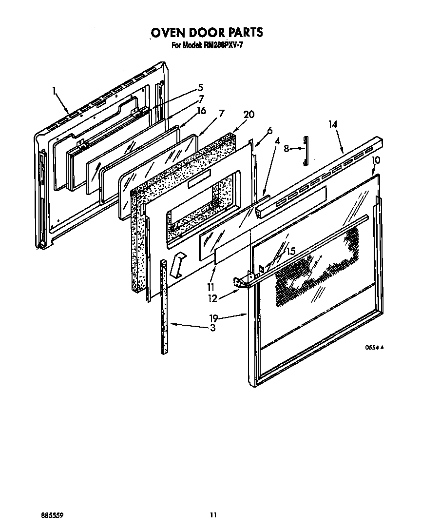 Whirlpool RM288PXV7 oven door diagram