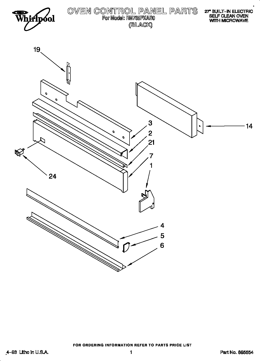 Whirlpool RM765PXAB0 oven control diagram