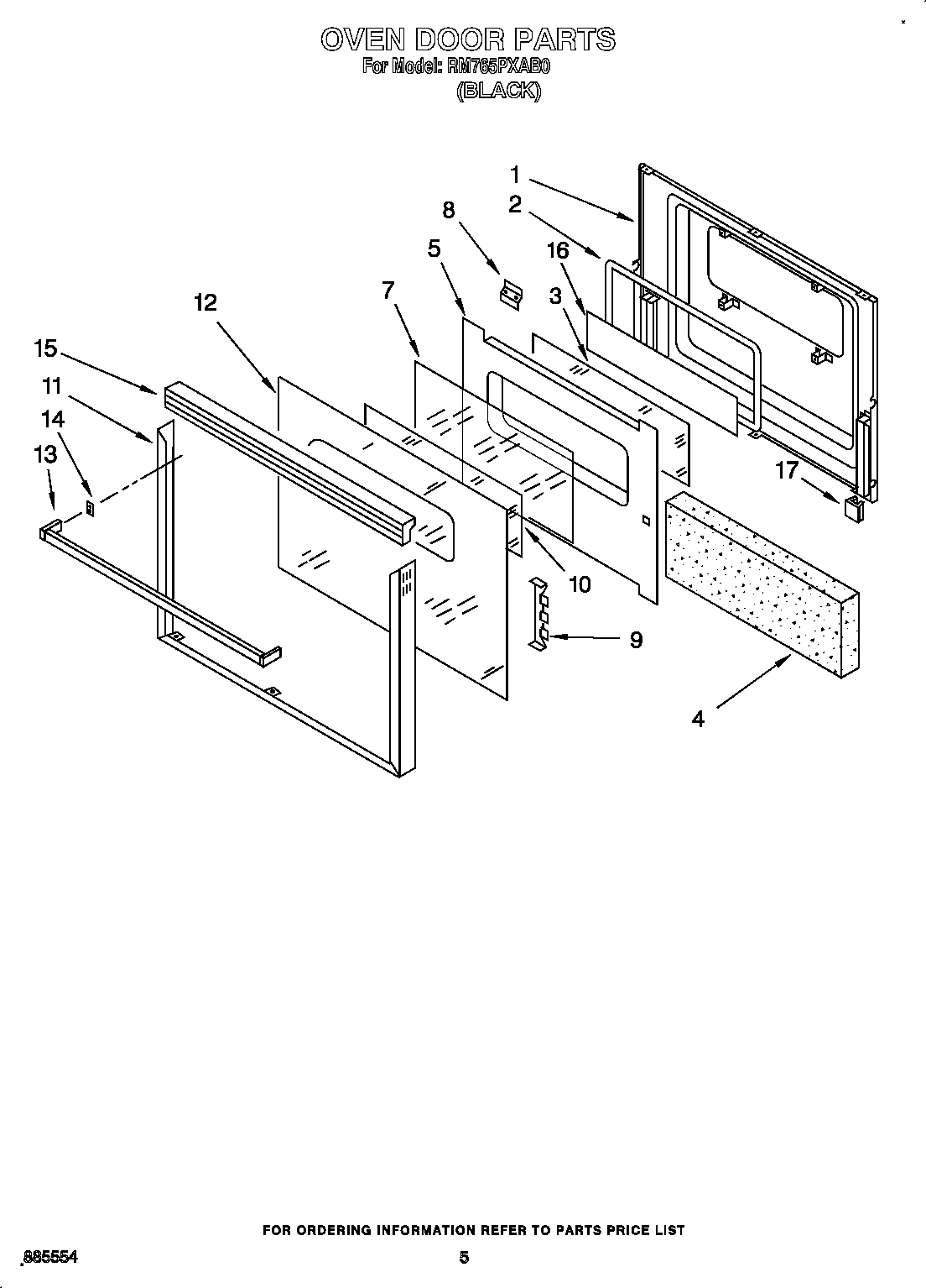 Whirlpool RM765PXAB0 oven door diagram