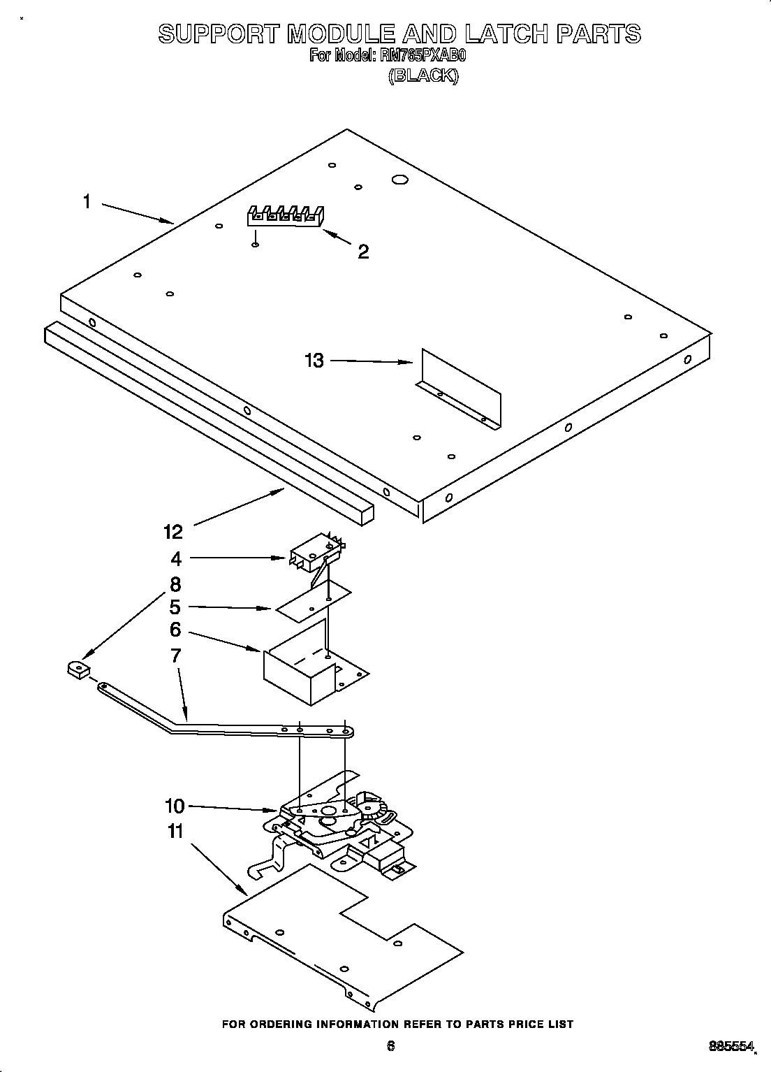 Whirlpool RM765PXAB0 support module and latch diagram