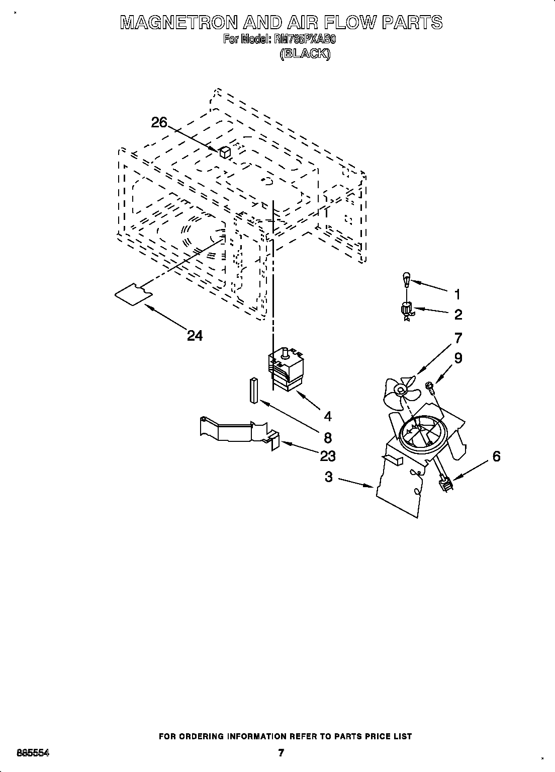 Whirlpool RM765PXAB0 magnetron and airflow diagram