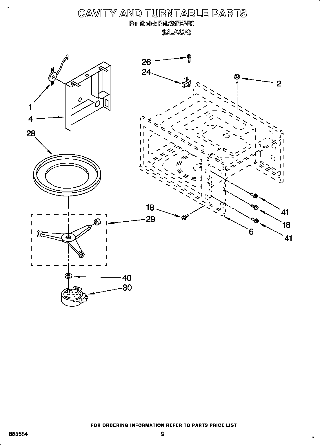 Whirlpool RM765PXAB0 cavity and turntable diagram