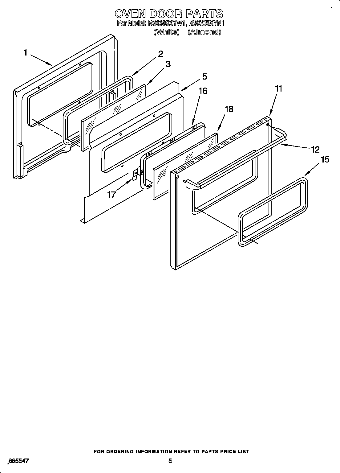 Whirlpool RS6305XYW1 oven door diagram