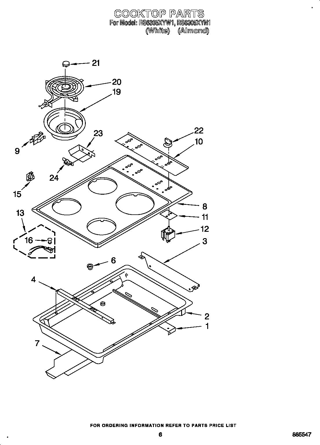 Whirlpool RS6305XYW1 cooktop diagram