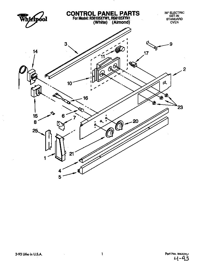 Whirlpool RS6105XYW1 control panel diagram