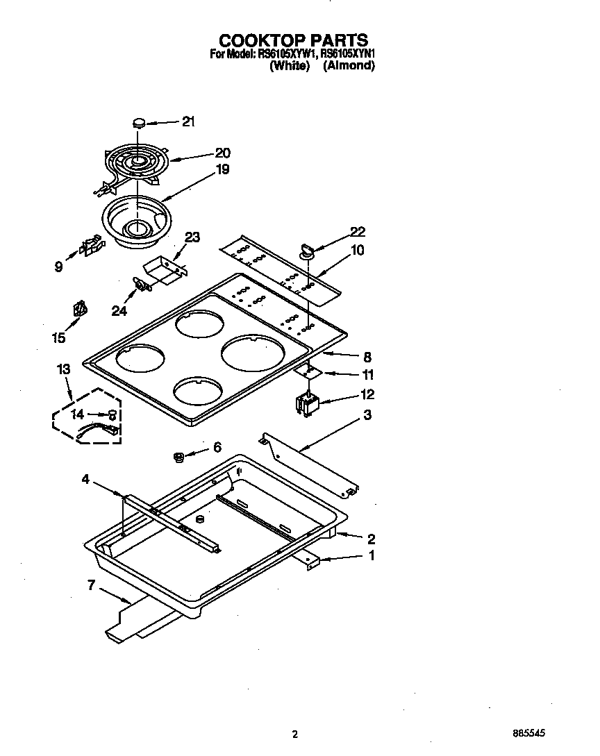 Whirlpool RS6105XYW1 cooktop diagram