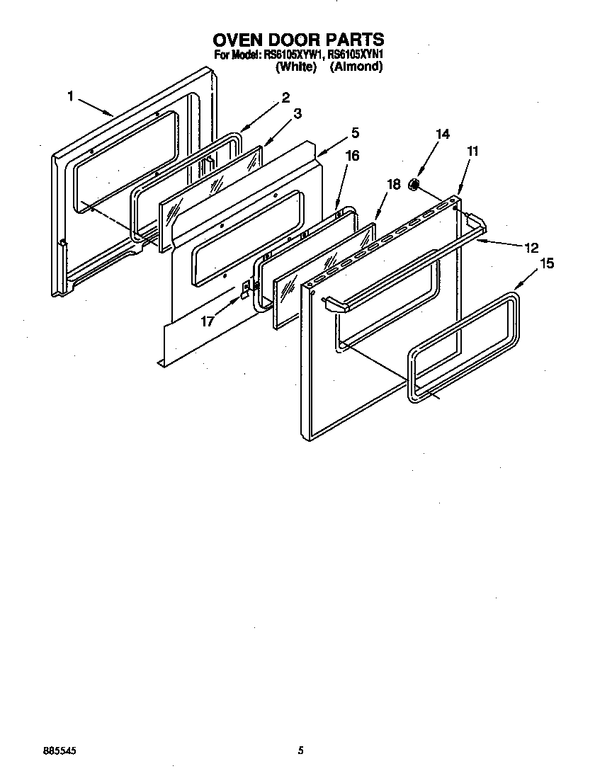 Whirlpool RS6105XYW1 oven door diagram