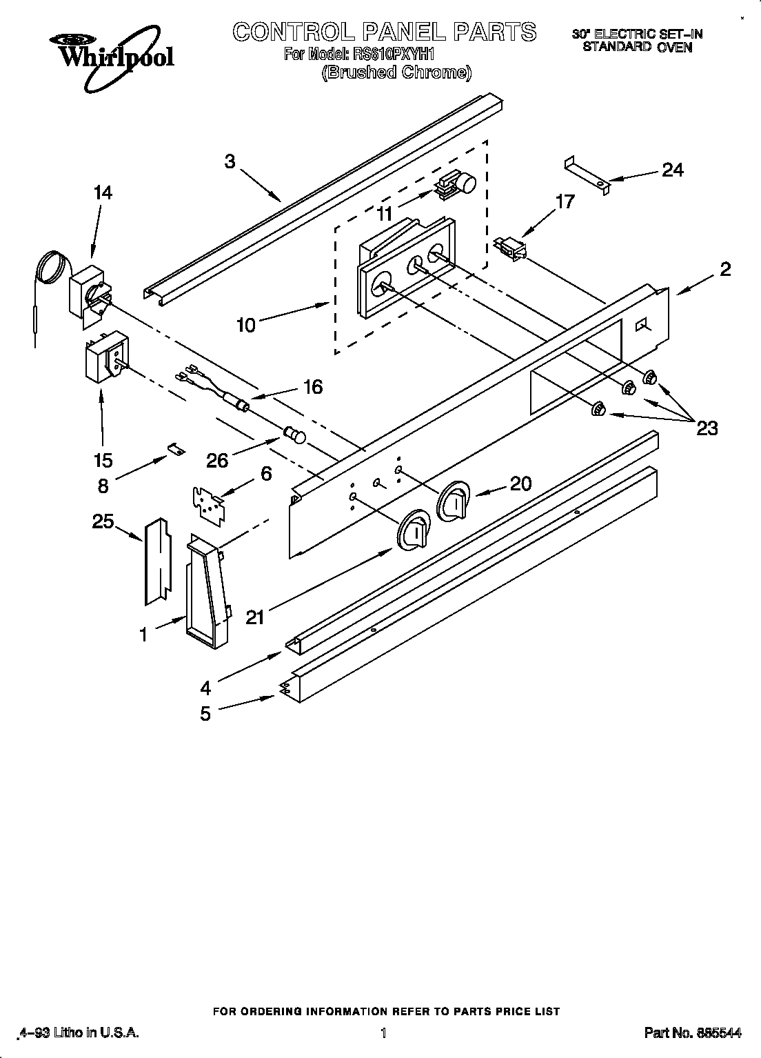 Whirlpool RS610PXYH1 control panel diagram