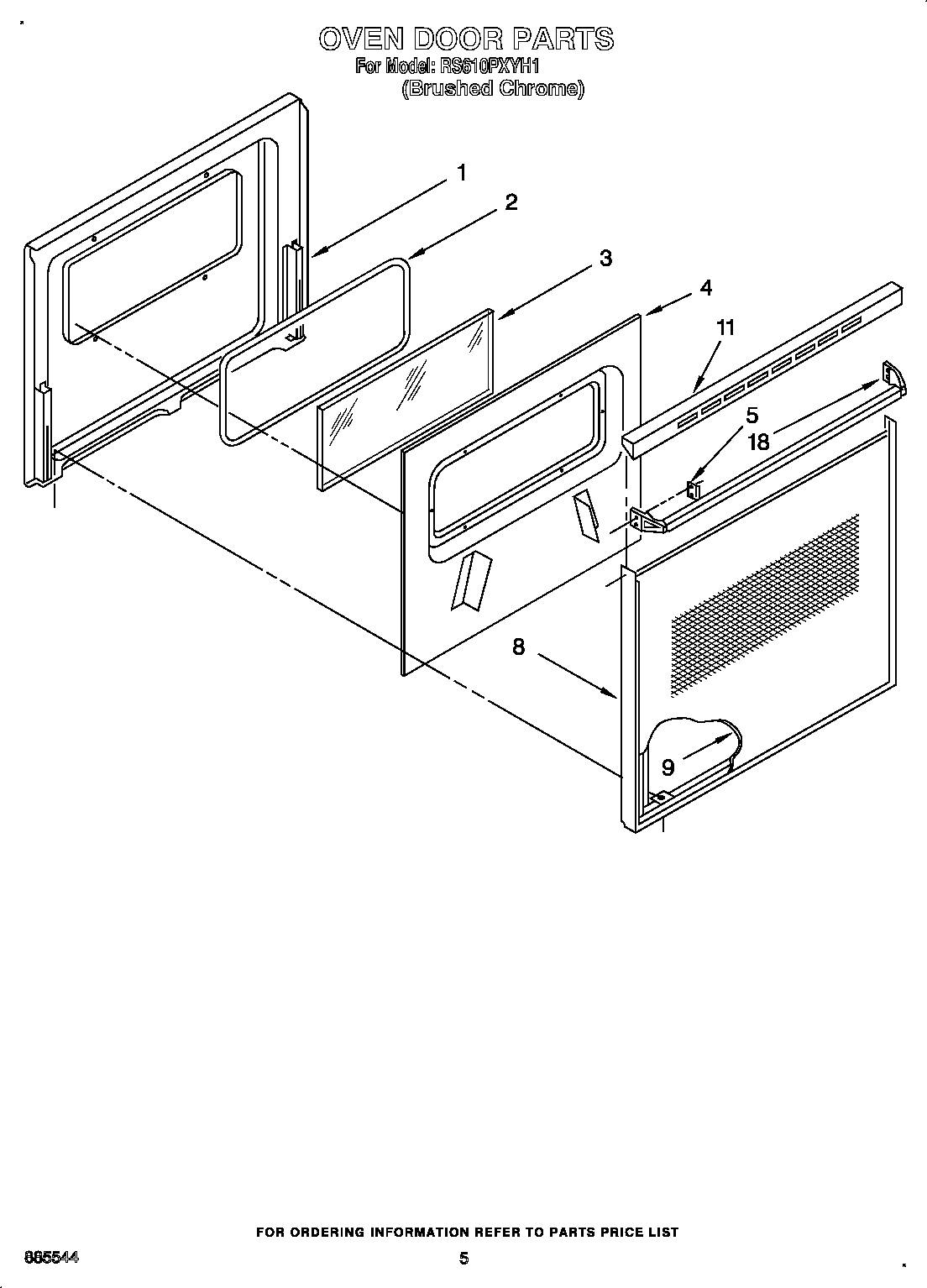 Whirlpool RS610PXYH1 oven door diagram