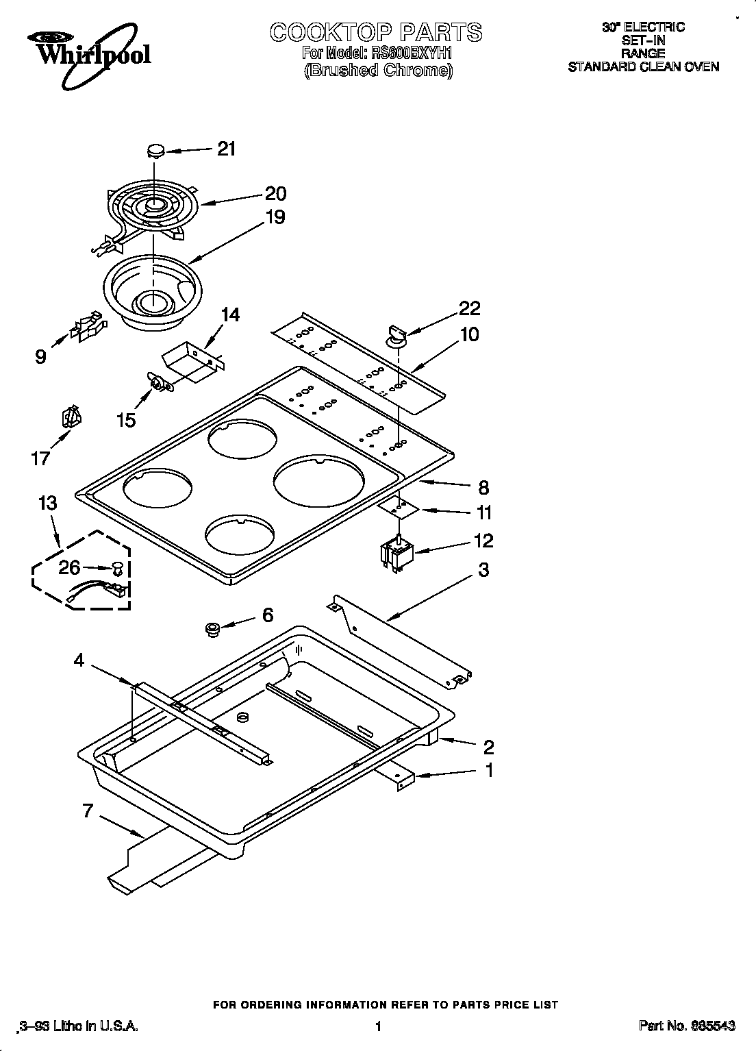 Whirlpool RS600BXYH1 cooktop diagram