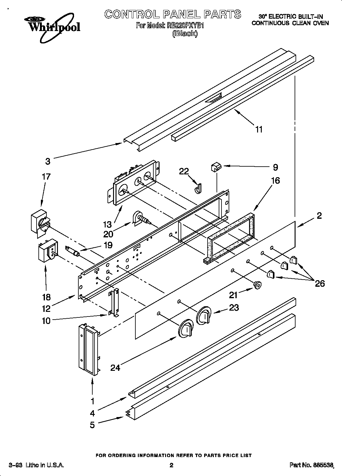 Whirlpool RB220PXYB1 control panel diagram