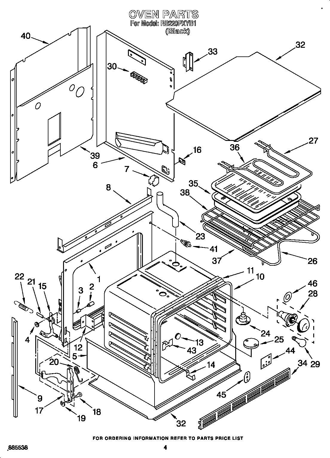 Whirlpool RB220PXYB1 oven diagram