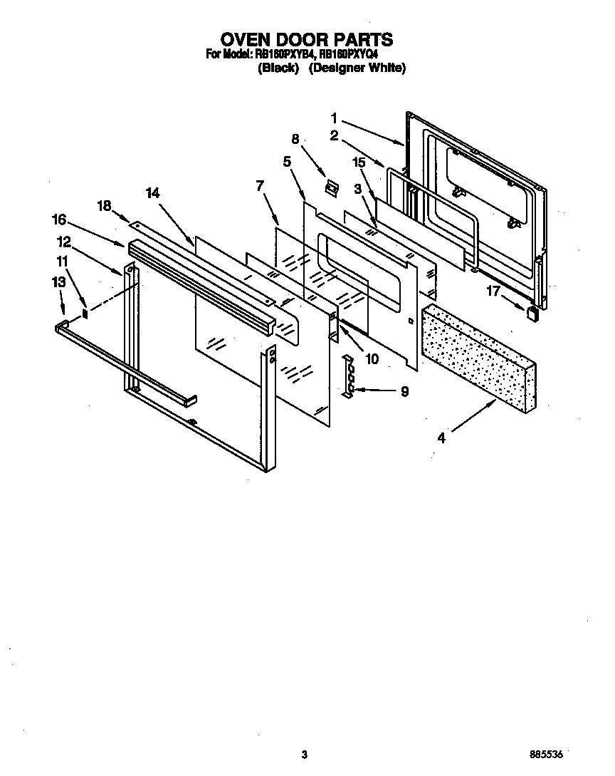 Whirlpool RB160PXYB4 oven door diagram