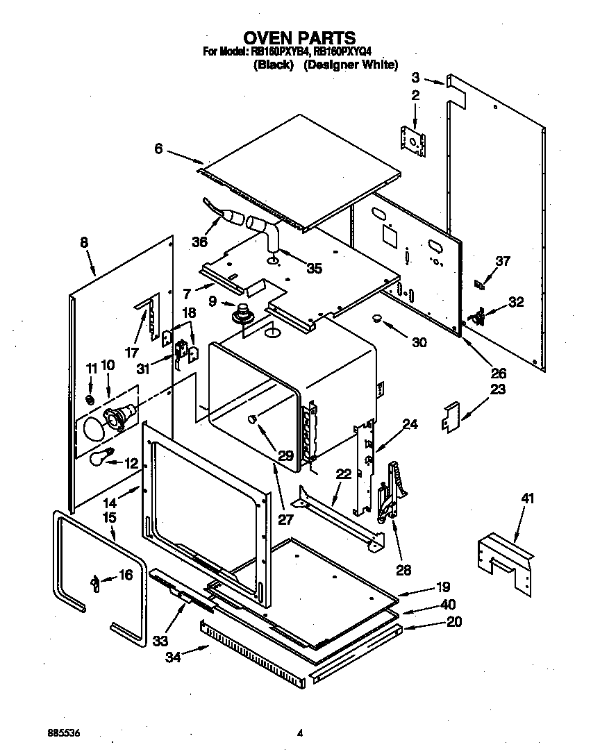 Whirlpool RB160PXYB4 oven diagram