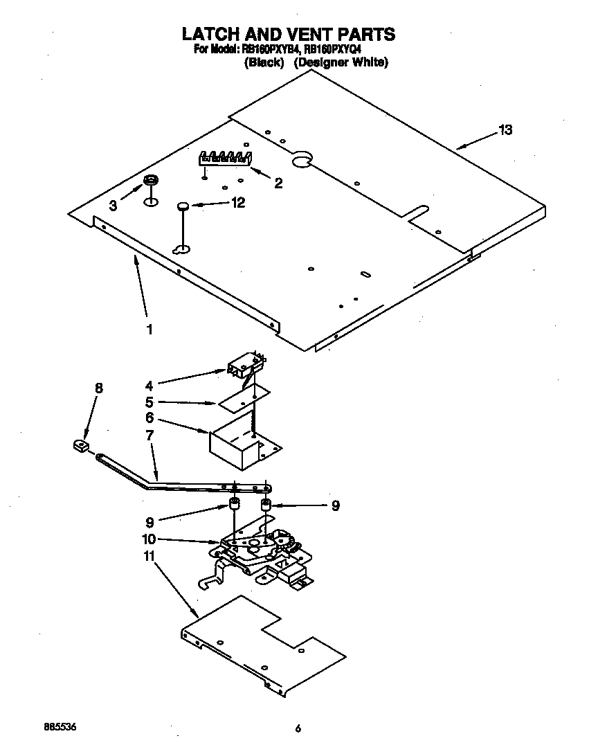 Whirlpool RB160PXYB4 latch and vent diagram