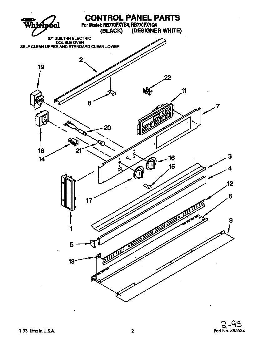 Whirlpool RB770PXYB4 control panel diagram