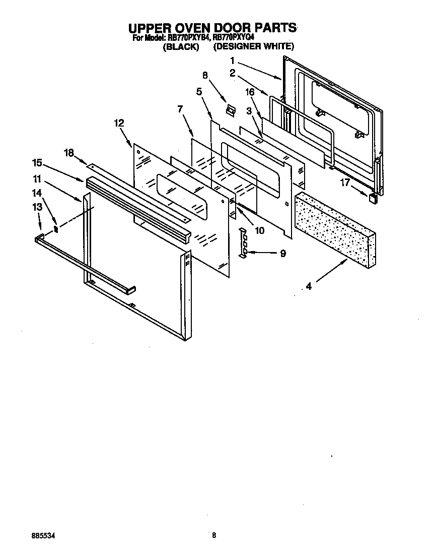 Whirlpool RB770PXYB4 upper oven door diagram