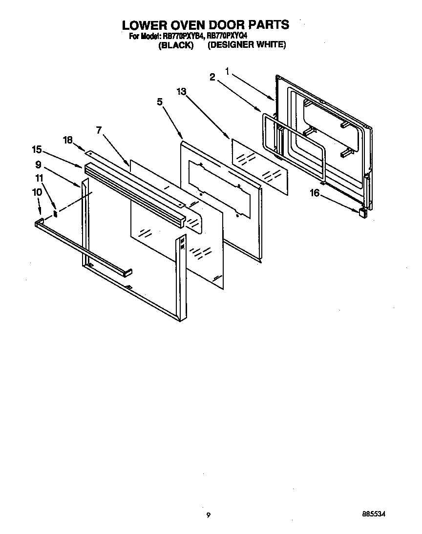 Whirlpool RB770PXYB4 lower oven door diagram