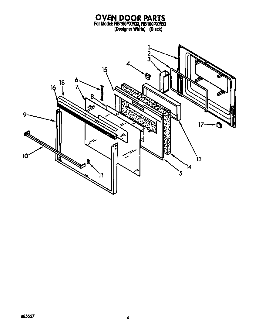 Whirlpool RB160PXYQ3 oven door diagram