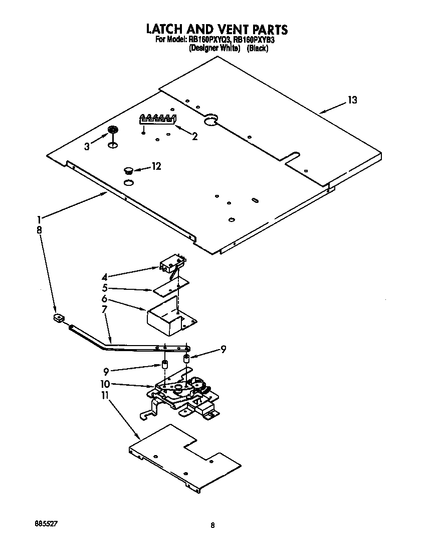 Whirlpool RB160PXYQ3 latch and vent diagram