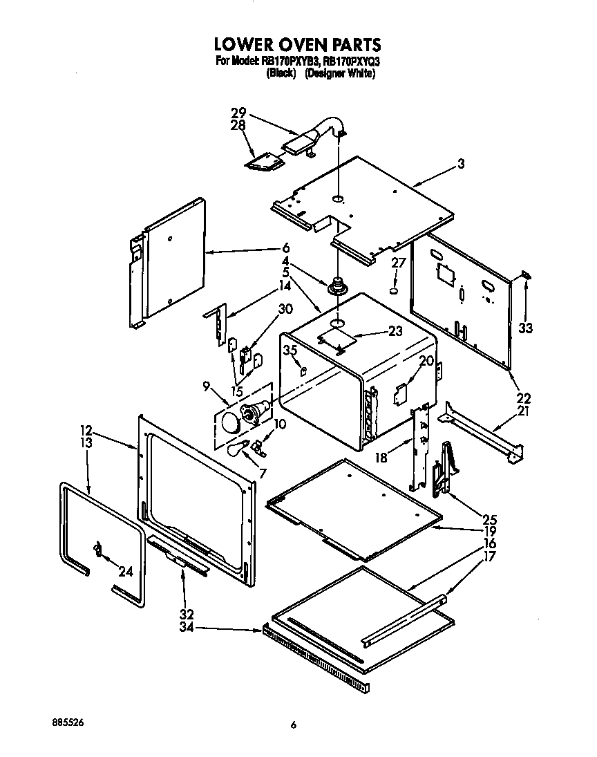 Whirlpool RB170PXYB3 lower oven diagram