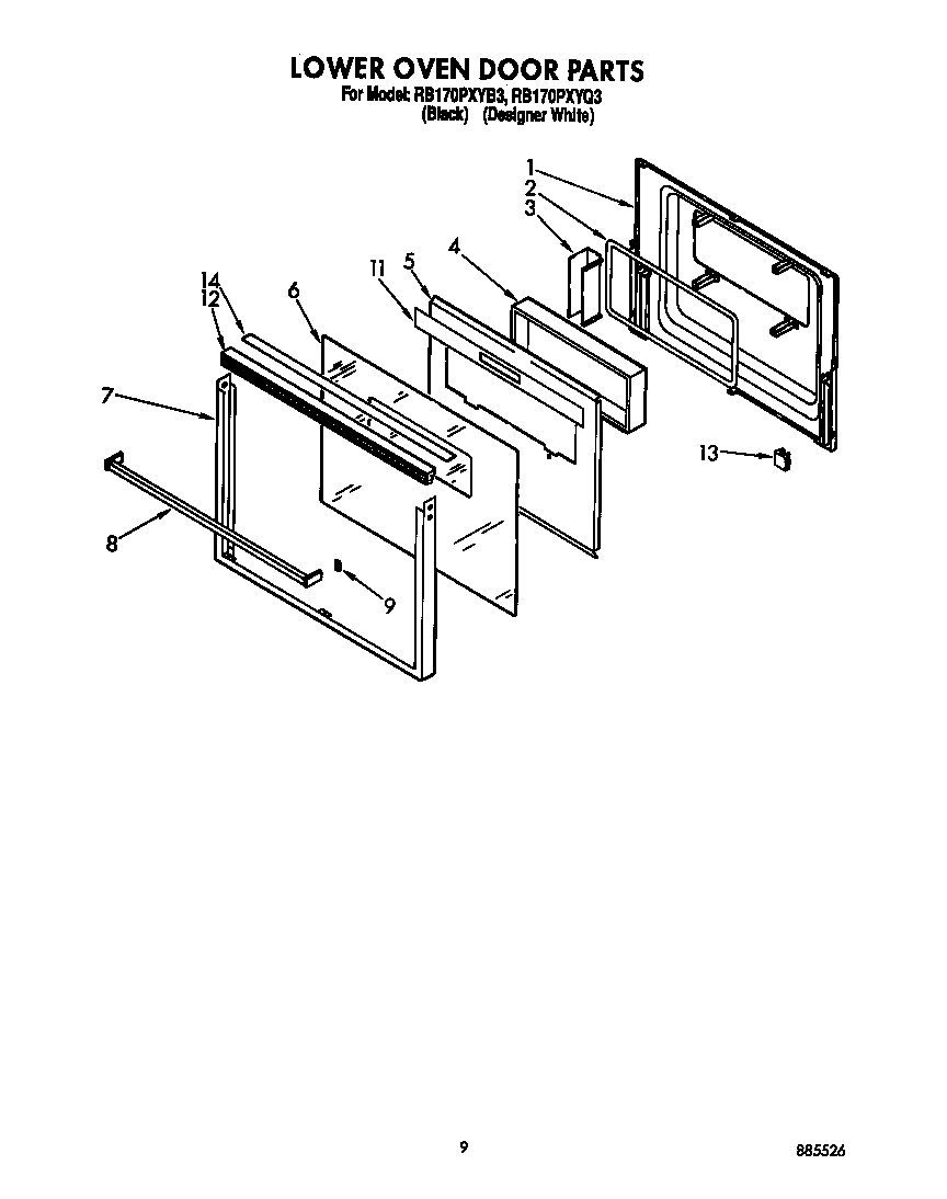 Whirlpool RB170PXYB3 lower oven door diagram