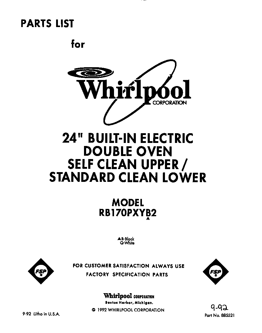 Whirlpool RB170PXYB2 front cover diagram