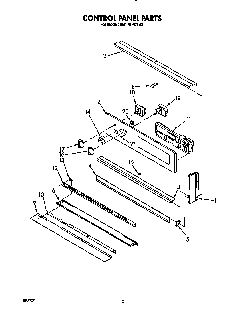 Whirlpool RB170PXYB2 control panel diagram