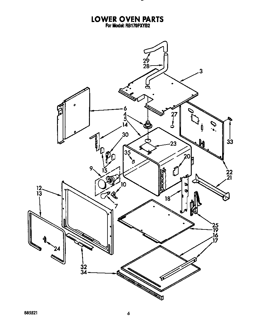Whirlpool RB170PXYB2 lower oven diagram