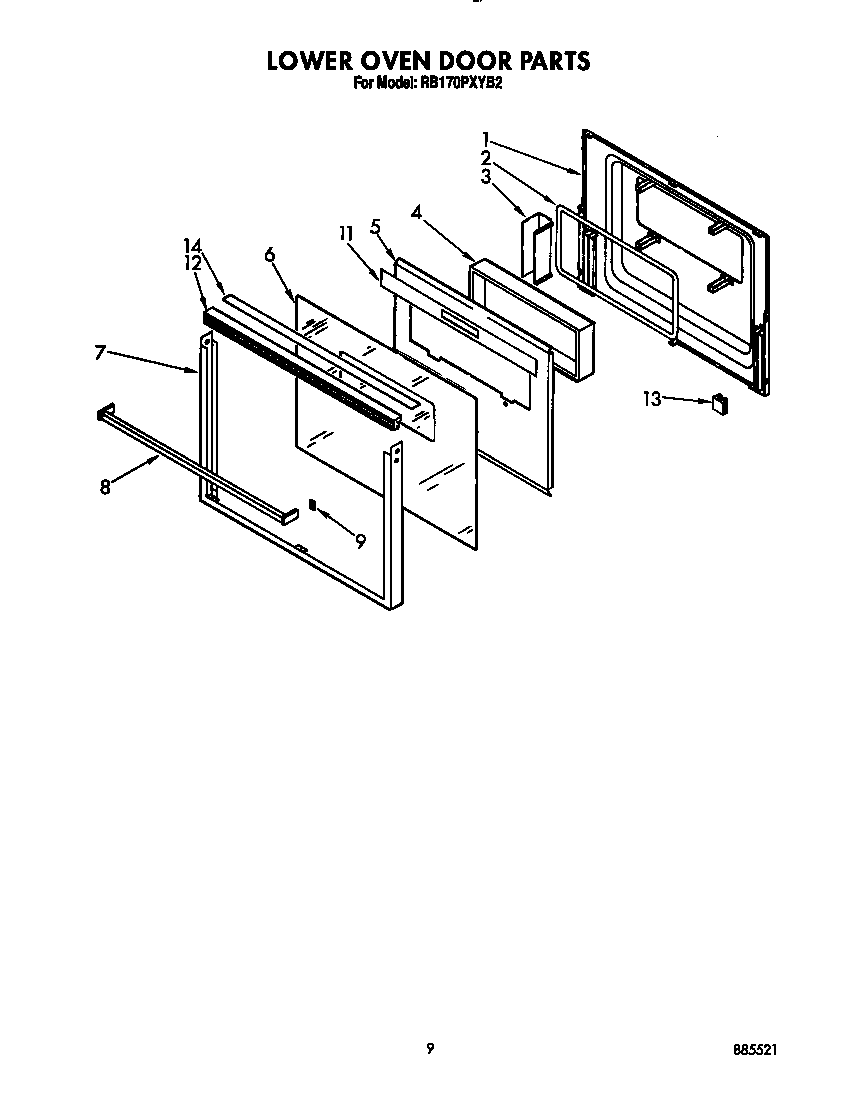 Whirlpool RB170PXYB2 lower oven door diagram