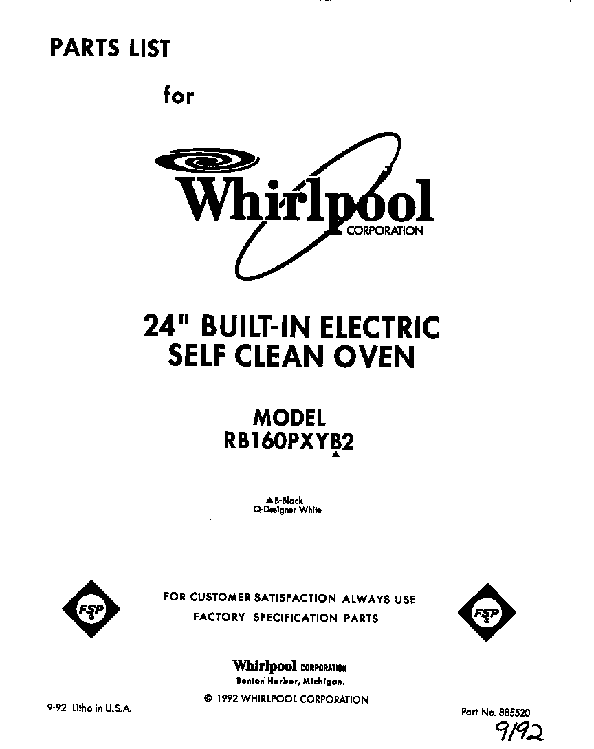 Whirlpool RB160PXYB2 front cover diagram