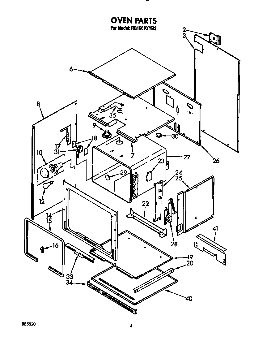 Whirlpool RB160PXYB2 oven diagram