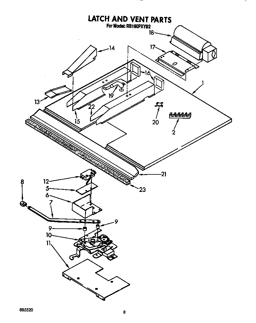 Whirlpool RB160PXYB2 latch and vent diagram