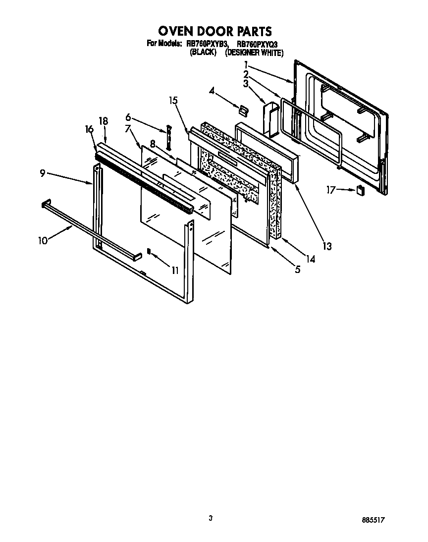 Whirlpool RB760PXYB3 oven door diagram