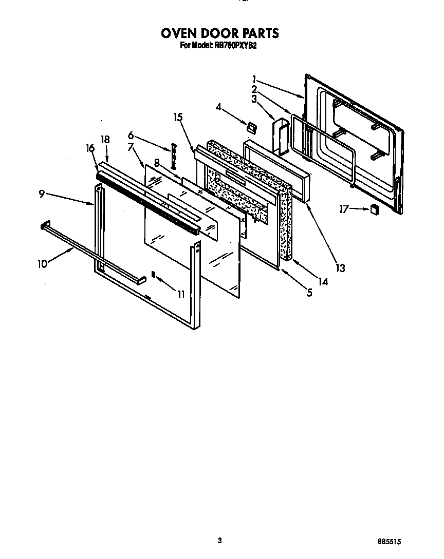 Whirlpool RB760PXYB2 oven door diagram