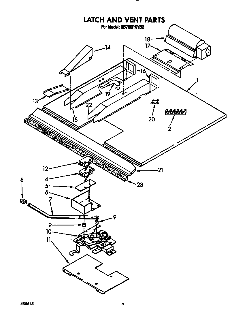 Whirlpool RB760PXYB2 latch and vent diagram